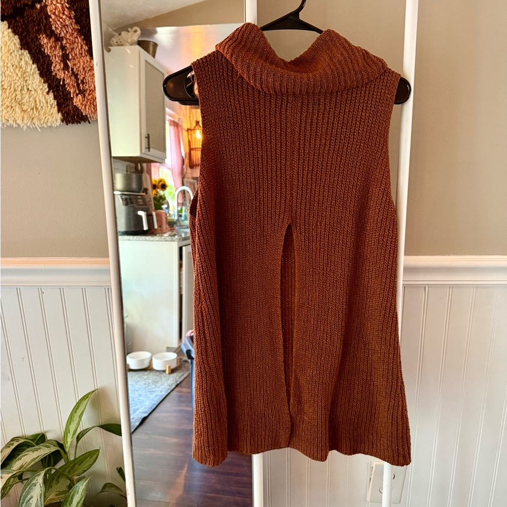 Sleeveless Cowl Neck Sweater in Rust Brown - Picture 2 of 7